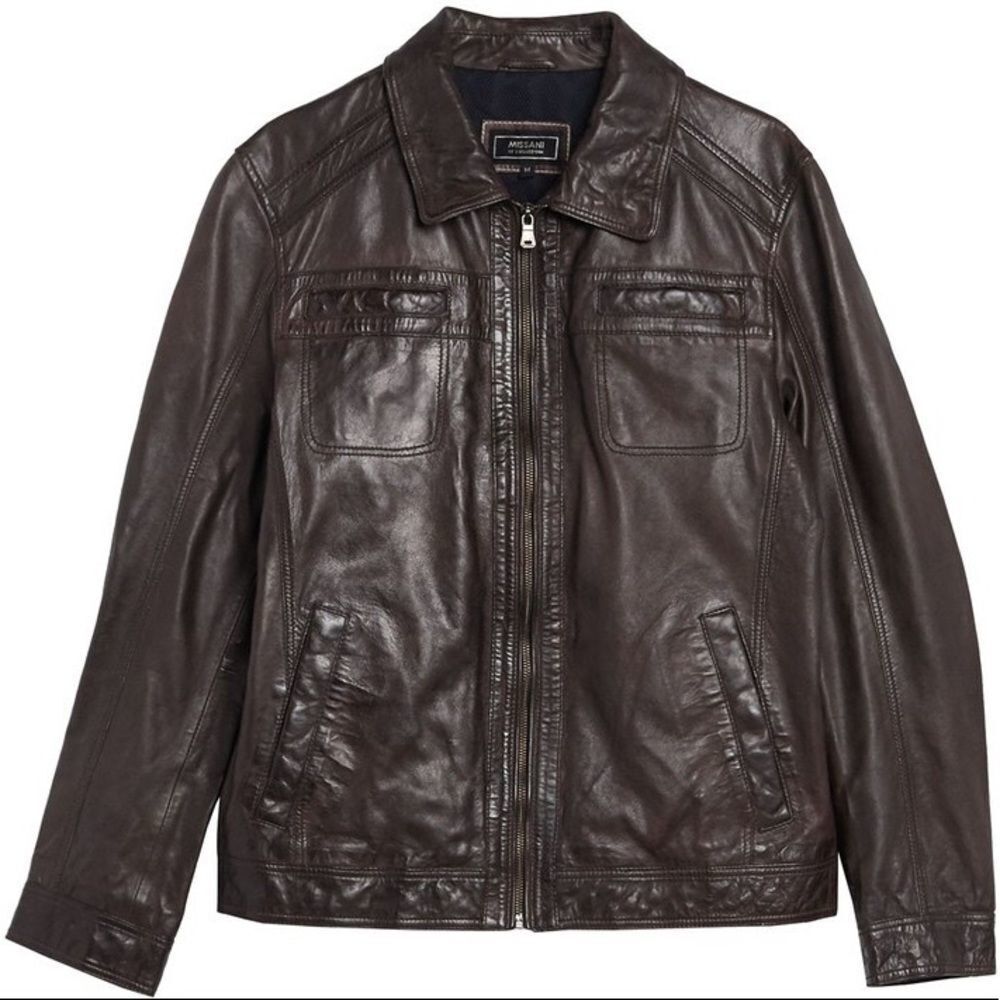 Missani leather jacket buttery soft brown M Nordstrom double breasted pocket 🔥